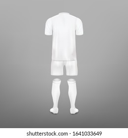 Realistic team soccer or European football uniform back view of shorts and jersey, 3d template vector illustration isolated on background. Sport team player kit.