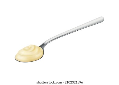 Realistic teaspoon of mayonnaise on white background vector illustration