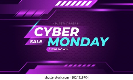 Realistic tech cyber monday in purple shades