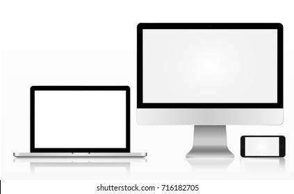 Realistic technology modern monitor computer computer computer smart phone phone cell cell phone laptop on a white background vector illustration