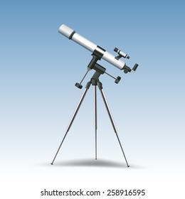 Realistic telescope astronomy instrument isolated on blue background vector illustration