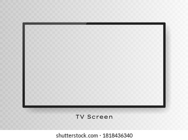 Pantalla de televisión realista aislada en un fondo transparente. Monitor con cable de TV en blanco 3d. Ilustración vectorial.