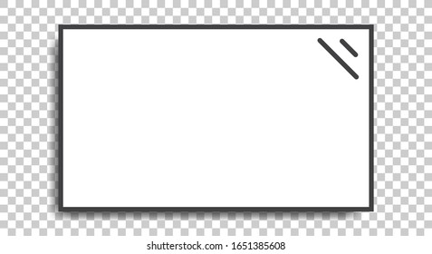 Realistic television screen with isolated white background. TV with blank screen on the wall. Vector illustration element.