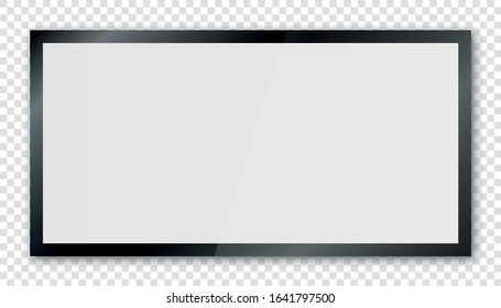 Realistic television screen on background. 3d blank led monitor display vector mockup.