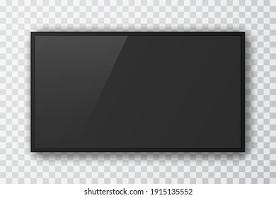 Realistic television screen on transparent background. Mockup of computer monitor display. 3d TV led monitor. Vector illustration.