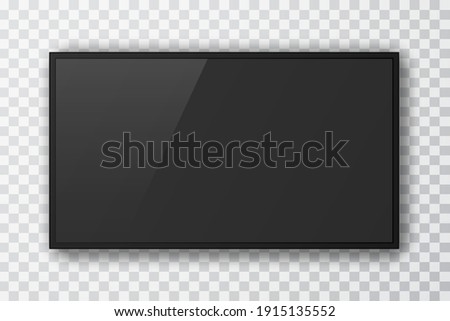 Realistic television screen on transparent background. Mockup of computer monitor display. 3d TV led monitor. Vector illustration.