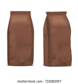 Realistic Template Blank Brown Coffee Pack Isolated Empty Mock Up for Promotion. Vector illustration