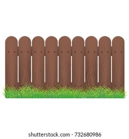 Realistic Template Blank Brown Fence and Green Grass Outdoor Barrier for Protection Garden and Farm. Vector illustration
