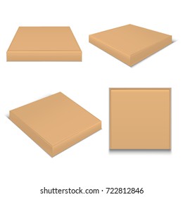 Realistic Template Blank Brown Package Pizza Boxes Empty Mock Up for Italian Food. Vector illustration