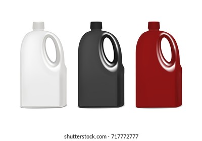 Realistic Template Blank Color Plastic Bottle Set Empty Mock Up for Detergent, Liquid. Vector illustration