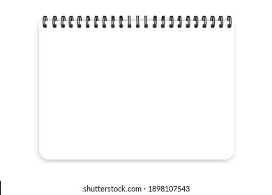 Realistic template blank horizontal spiral notepad. Empty space. Stock image.
