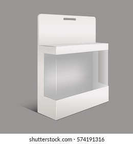 Realistic Template Blank Plastic Transparent Window and Paper White Box Empty Mock Up. Vector illustration