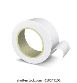 Realistic Template Blank White Adhesive Roll Tape Office Tool For Work, Repair. Vector Illustration