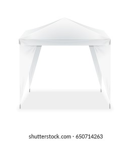 Realistic Template Blank White Folding Tent Outdoor Pavilion for Exhibition, Show, Party or Wedding. Vector illustration