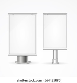 Realistic Template Blank White Outdoor Advertising Stand Set Empty Mock Up for Business. Vector illustration