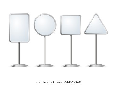 Realistic Template Blank White Outdoor Holder Stands Set for Business Advertising Isolated on White Background. Vector illustration