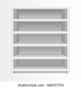 Realistic Template Blank White Shelves Empty Design Element Furniture for Interior. Vector illustration