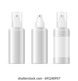 Realistic Template Blank White Spray Cosmetic Bottle Isolated Hygiene and Beauty Concept Product. Vector illustration of three bottles