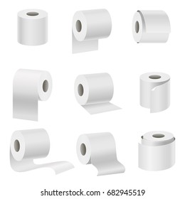 Realistic Template Blank White Toilet Paper Tape Roll Set Symbol of Hygiene in Bathroom. Vector illustration