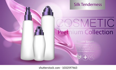 Un paquete cosmético de plantilla realista. diseño de paquetes de productos cosméticos. Tejido de seda realista. Hermosa ilustración vectorial premium.