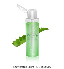 Realistic template for Cosmetic package. Moisturizing toner, micellar water with aloe vera extract, 3D Vector illustration