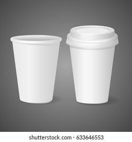 Realistic template cups for drinks isolated on a dark background.
