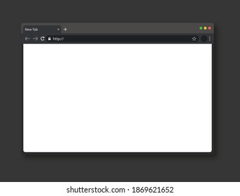 Realistic template of empty browser page. White internet window and grey toolbar. Vector