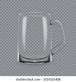 Realistic Template Of An Empty Transparent Alcohol Glass And Mug. Template, Glass Package, Mockup, Layout, Breadboard, Empty Glass, Mugs, For Drink Beer. Vector Illustration Isolated.