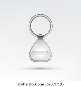 Realistic Template Metal Keychain Vector Set. 3d Key Chain With Ring For Key Isolated On White Background