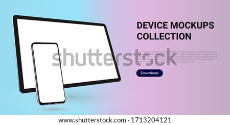 Realistic template mock up of a digital tablet and a smartphone for web design, webpages, banners, landings, presentations.