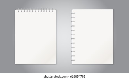 Realistic template notepad with spiral. Blank cover design. School business diary. Office stationery notebook on gray background