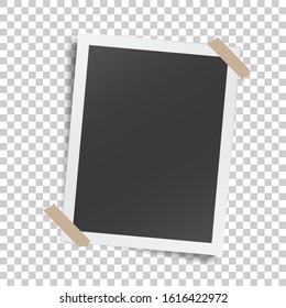 Realistic template with paper photo frame with adhesive tape