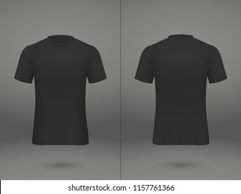 realistic template soccer jersey t-shirt on shop backdrop. Mockup of football team uniform 
