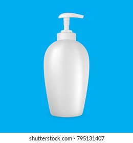 Realistic template of white plastic bottle for liquid soap. Isolated vector mockup.