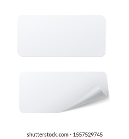 Realistic Template Of White Rectangular Paper Adhesive Sticker With Curved Edge 