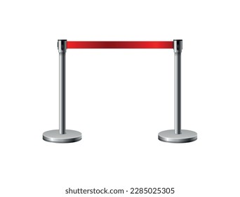 Realistic temporary fencing belt barrier with red tape on metal poles vector illustration