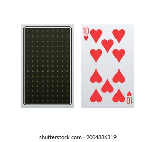 Realistic ten of hearts front and back isolated vector illustration