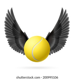 Realistic tennis ball with black wings emblem