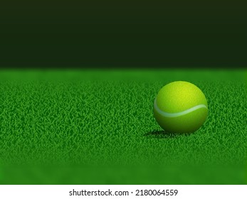 Realistic tennis ball is lying on green grass. Realistic vector illustration