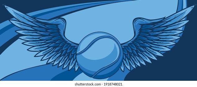 Realistic tennis ball with raised up wings emblem vector