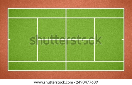 Realistic tennis field. Top view tennis court ground with green and brown grass texture and frame. Vector EPS 10