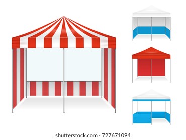 Realistic tent color set of isolated stall type canvas images with different colour scheme and shape vector illustration