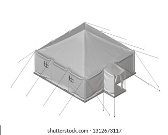 Realistic tent with mounts. Gray tent on an isolated white background. 3D. Isometric view. Vector illustration.