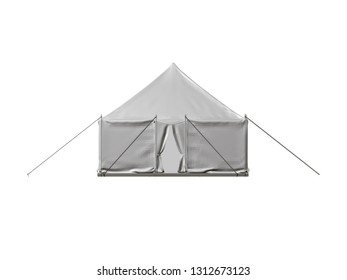 Realistic tent with mounts. Gray tent on an isolated white background. 3D. Front view. Vector illustration.