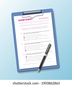 Realistic Test Paper Questionnaire Composition With Exam Sheet On Holder Pad With Pen On Gradient Background Vector Illustration