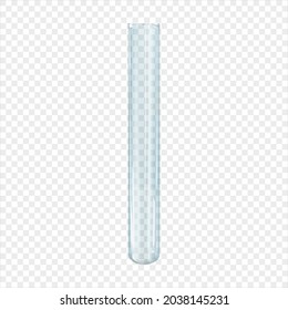 Realistic test tube isolated. 3d vector illustration transparent empty clear laboratory glass. Scientific glassware