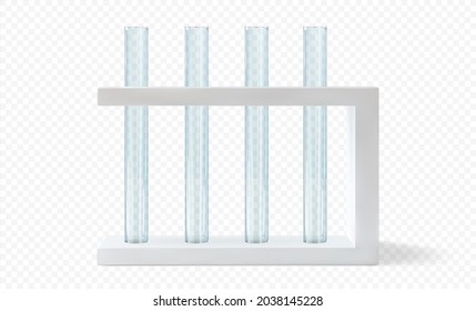 Realistic test tubes isolated in white stand. 3d vector illustration transparent empty clear laboratory glass. Scientific glassware