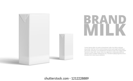 Realistic Tetra Pack Milk Or Juice Clear White Packaging For Branding. EPS10 Vector