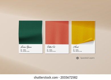 Realistic Textile Color Swatches Cards For Fashion, Branding Presentation, Garment, Clothing, Mood Board. Vector Fabric Color Swatches Mockup