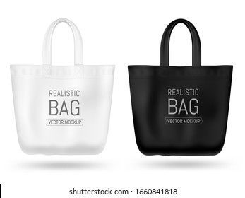 El vector de bolsa textil real se burla. Blanco y negro.